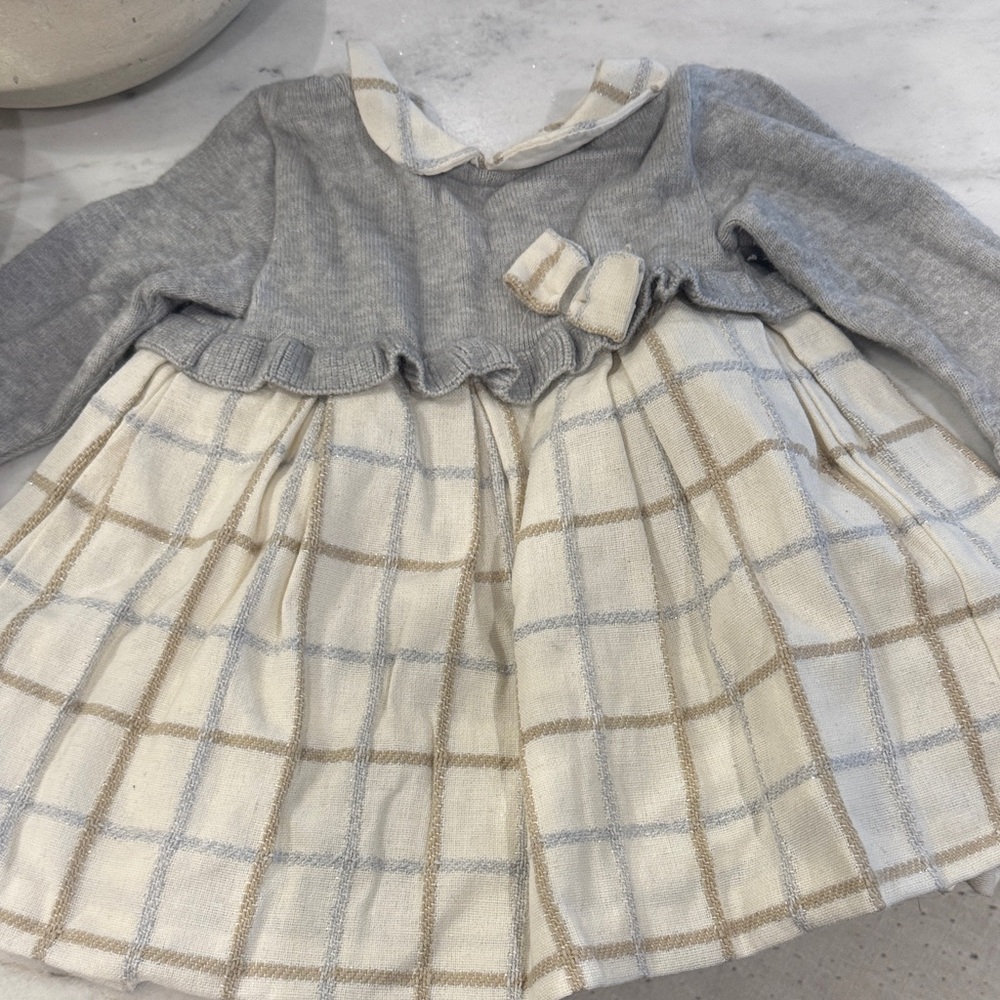 Mayoral Gray and Cream Plaid Kids Dress